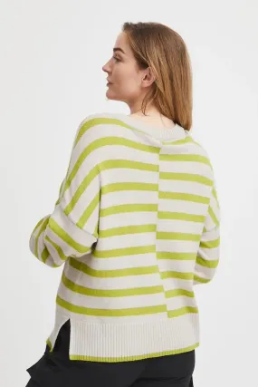 2456- Green/Beige Stripped Round-neck Jumper- Fransa