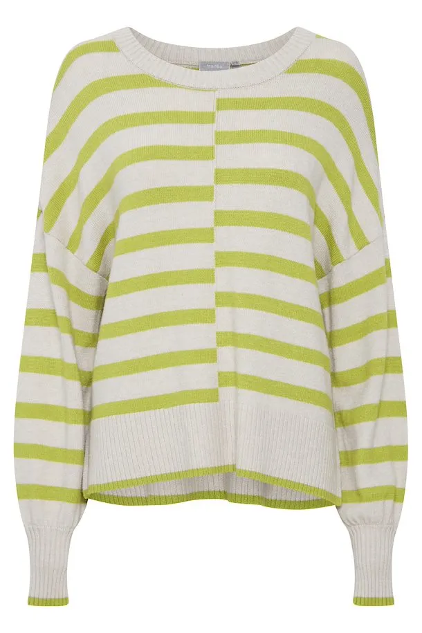 2456- Green/Beige Stripped Round-neck Jumper- Fransa