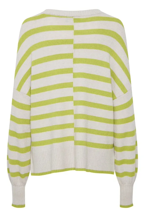 2456- Green/Beige Stripped Round-neck Jumper- Fransa