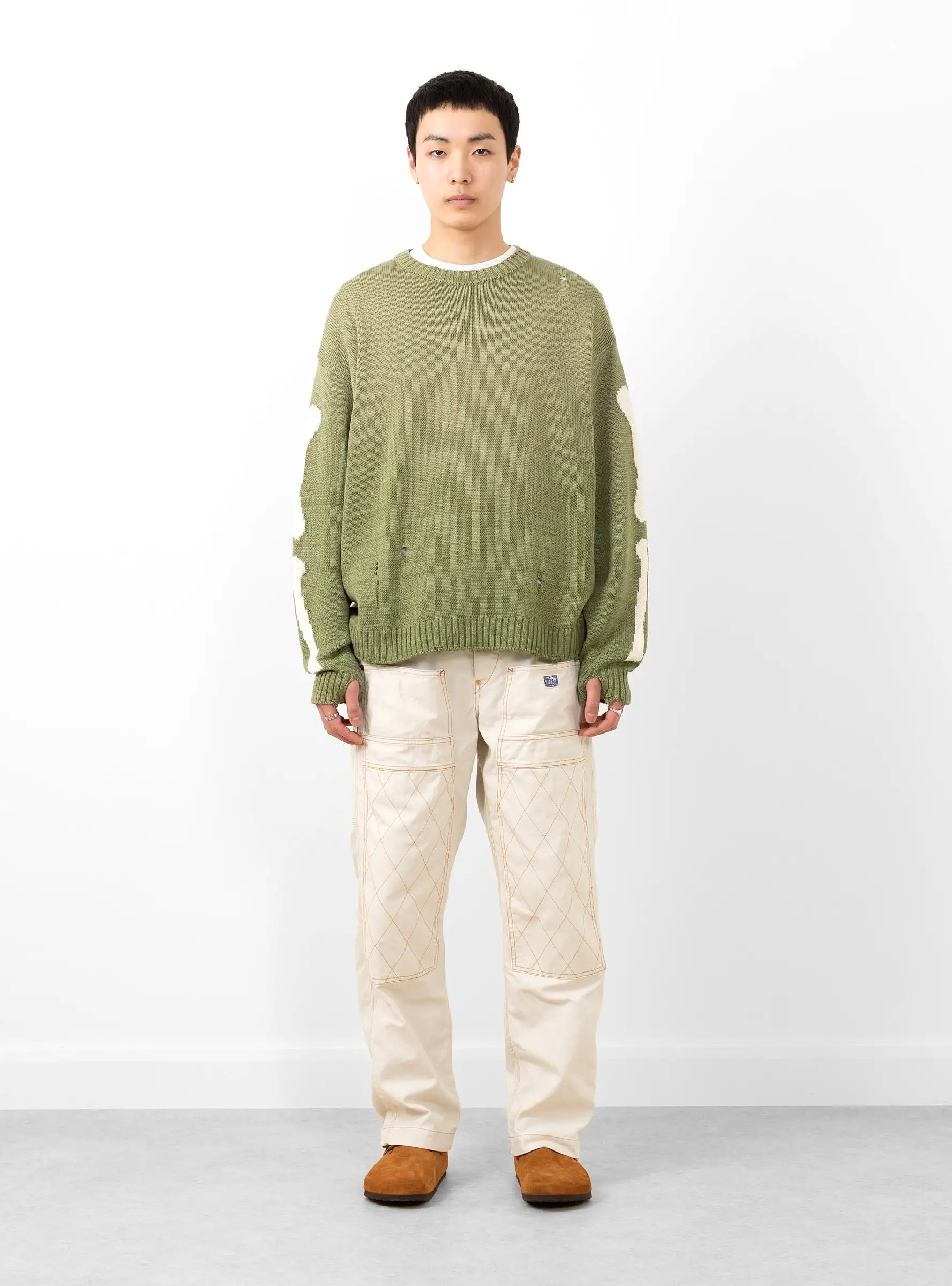 5G Cotton Knit BONE Crew Sweater Khaki