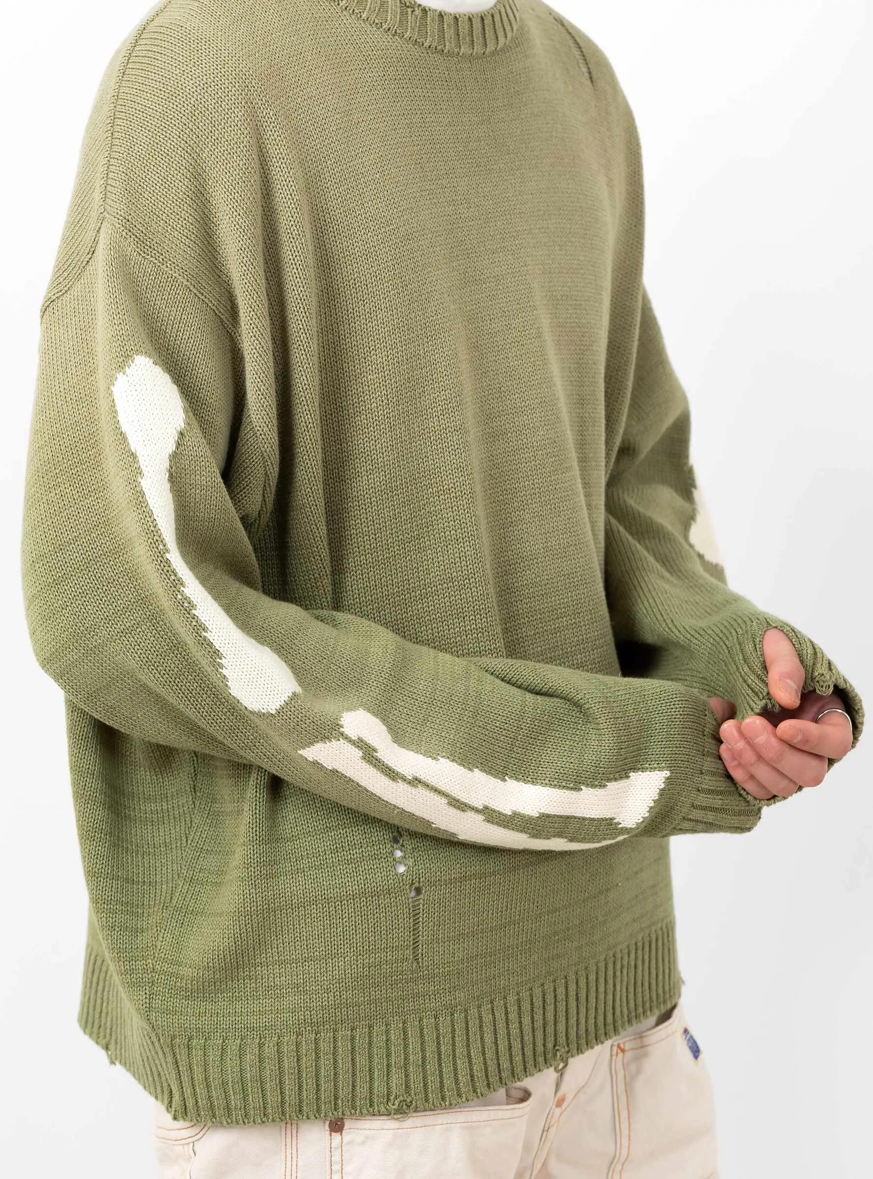 5G Cotton Knit BONE Crew Sweater Khaki