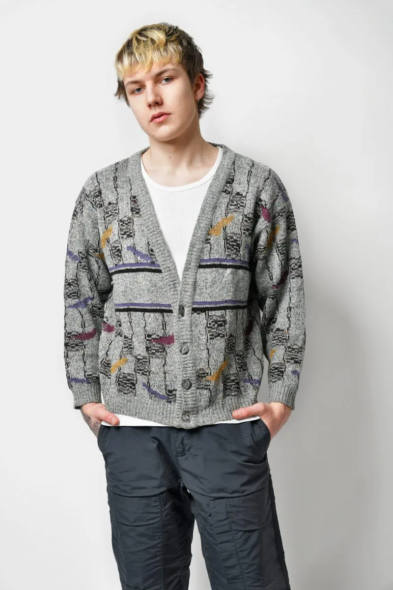 80s cardigan sweater grey multi