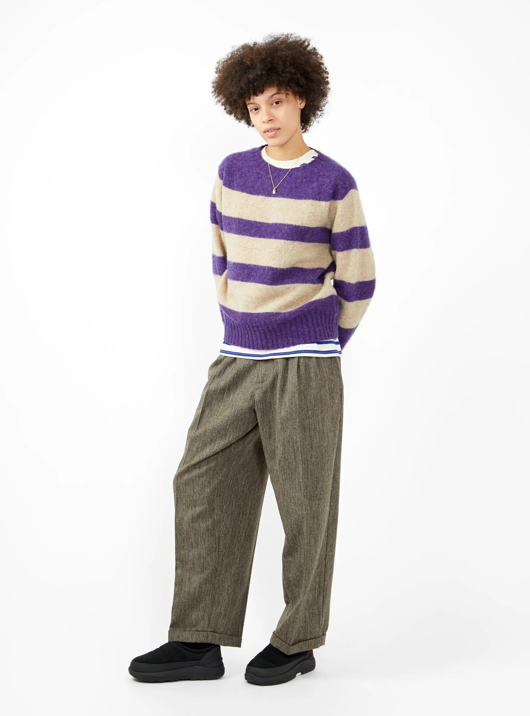 A Dance in the Jungle Sweater Purple & Beige Stripe