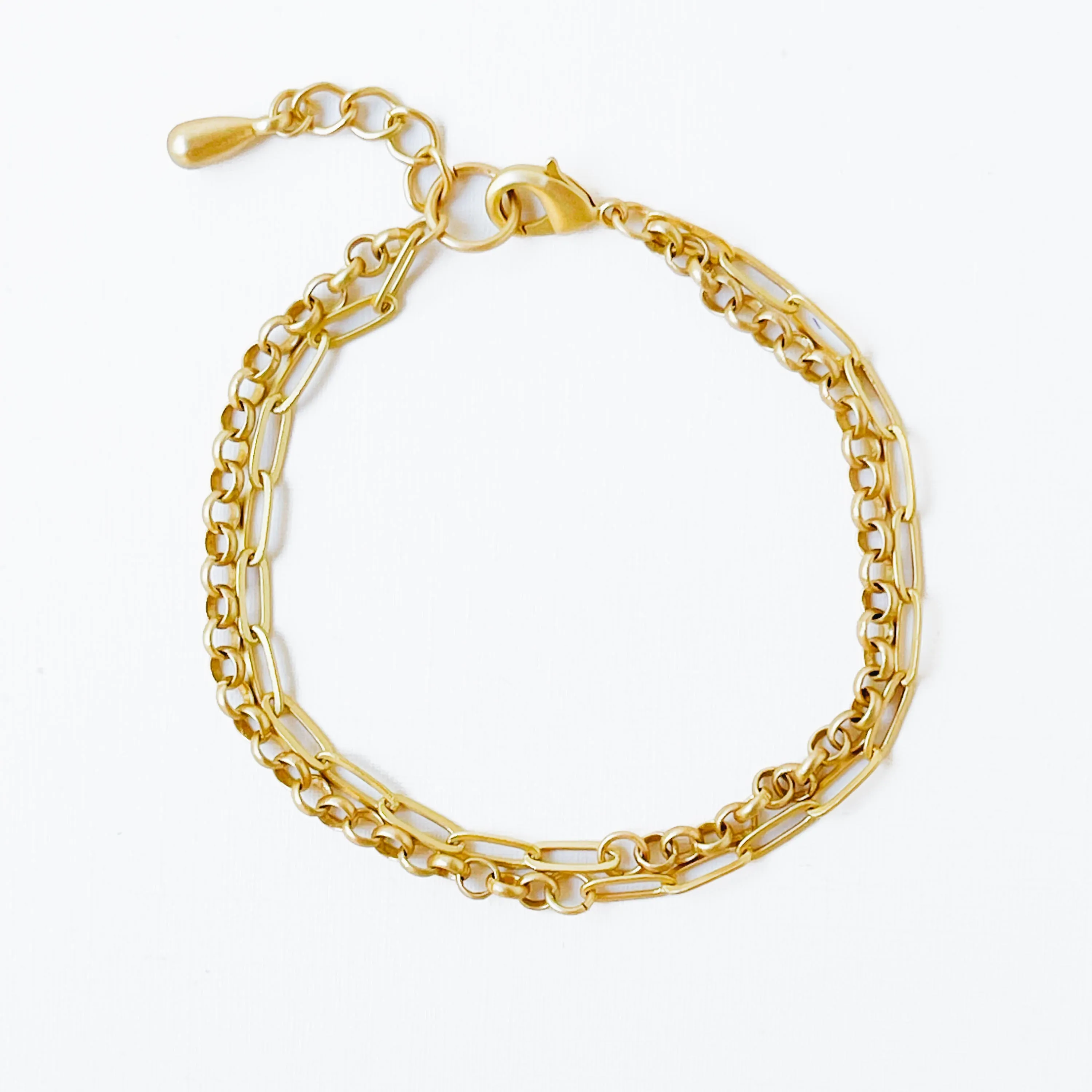 Adjustable Double-Chain Gold Paperclip and Rolo Bracelet - WS