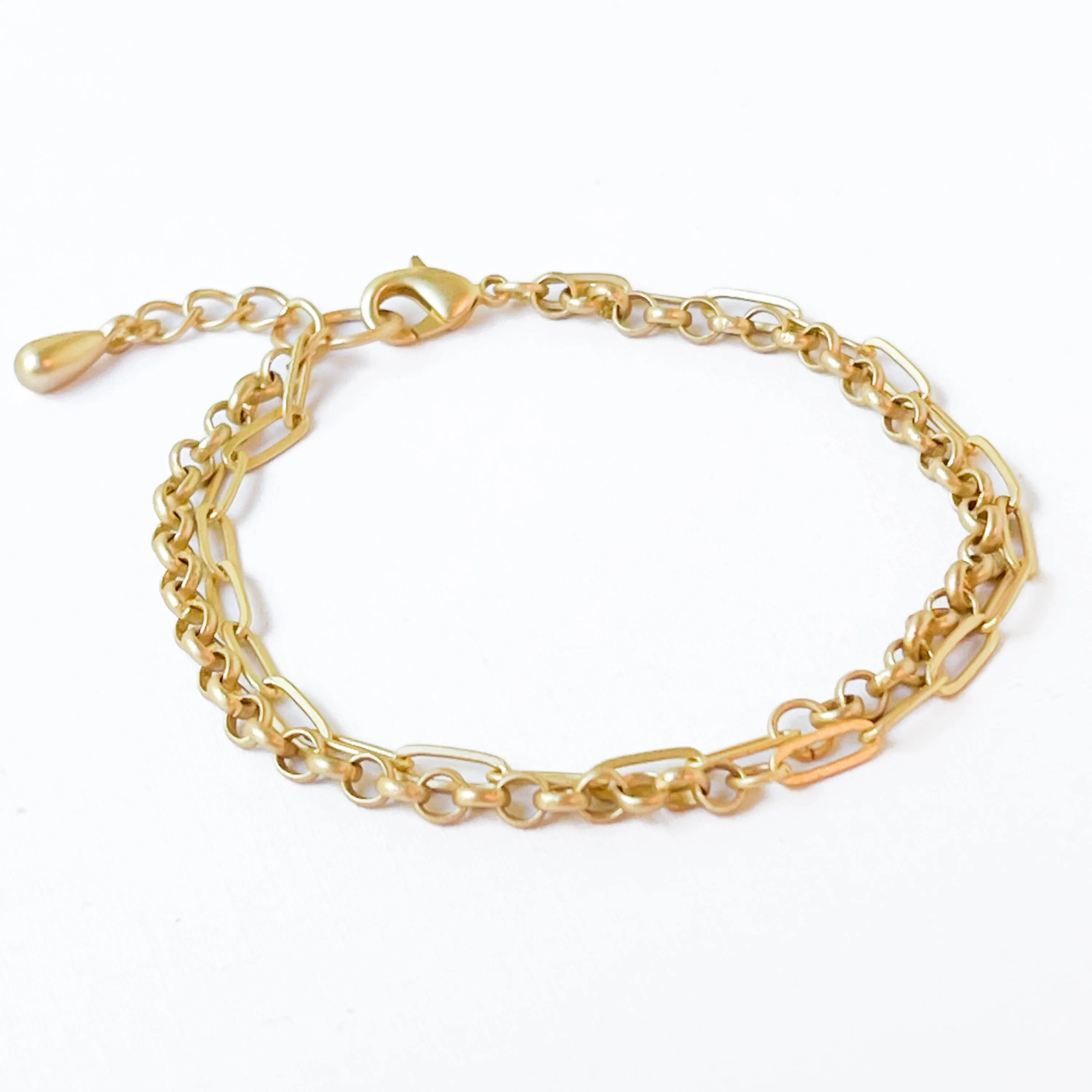 Adjustable Double-Chain Gold Paperclip and Rolo Bracelet - WS