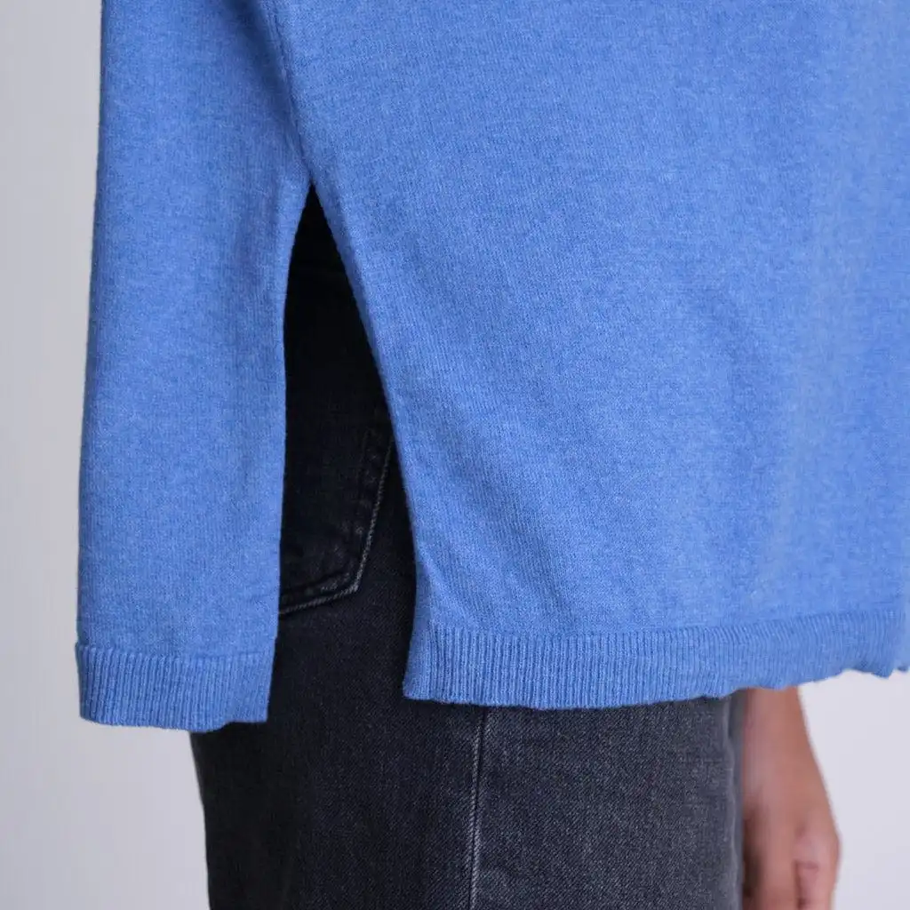 Alicia Organic Cotton Oversized Polo Neck Jumper | Blue Melange