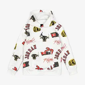 All Over Print Fleece Pullover Grade School Hoodie (Natural/Red)