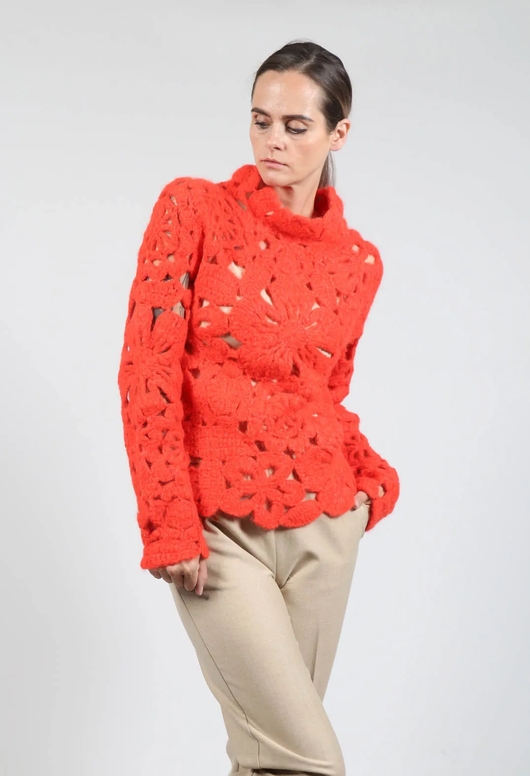 Amber Hand Crochet Sweater in Red