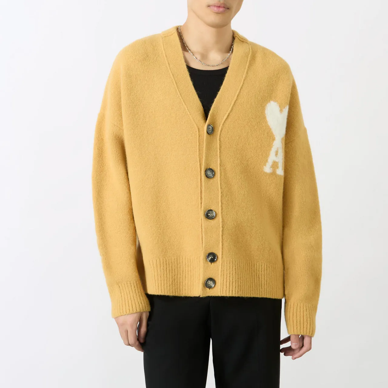 AMI Logo Knit Cardigan - Mustard