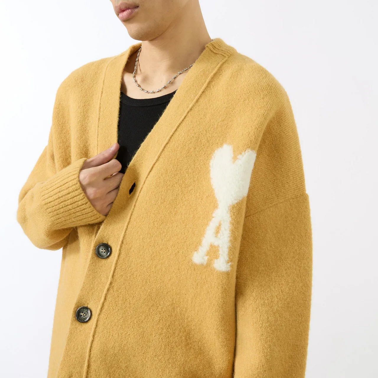 AMI Logo Knit Cardigan - Mustard