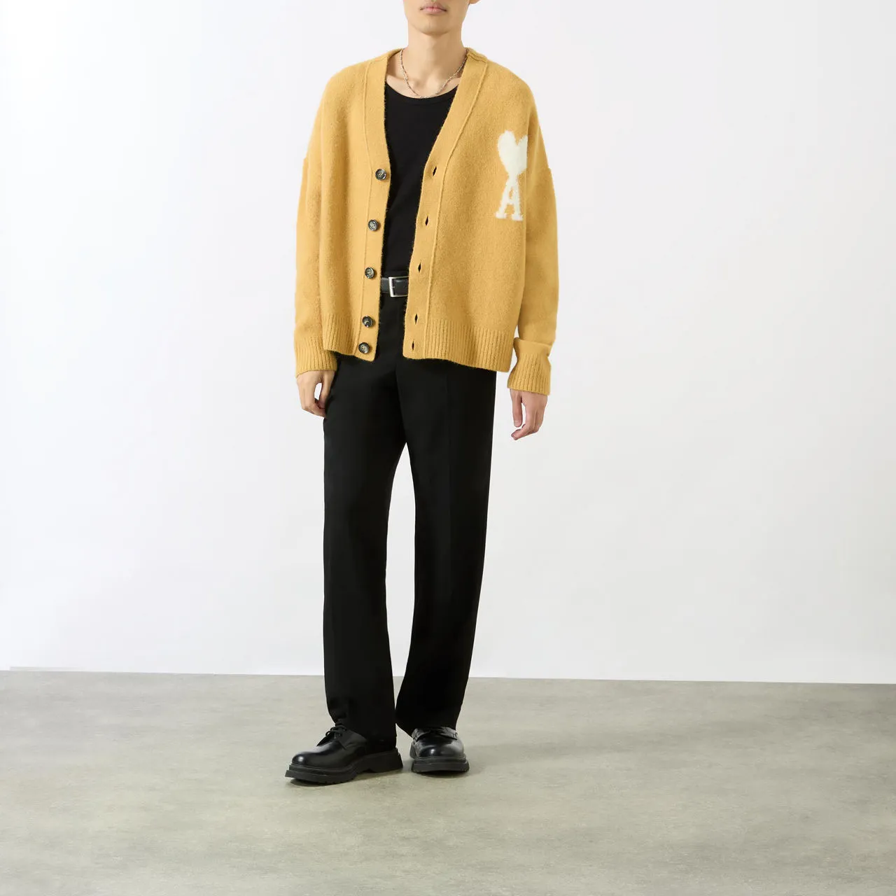 AMI Logo Knit Cardigan - Mustard