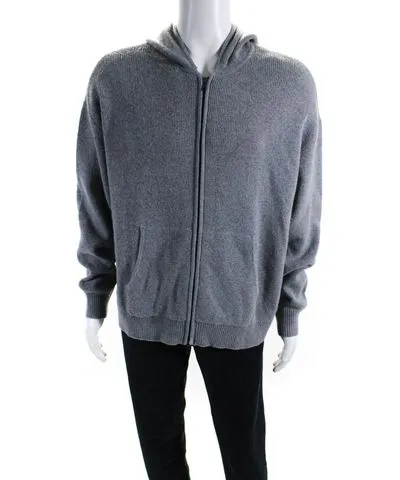 ATM Mens Merino Wool Knit Hooded Full Zip Sweater Jacket Cloud Gray