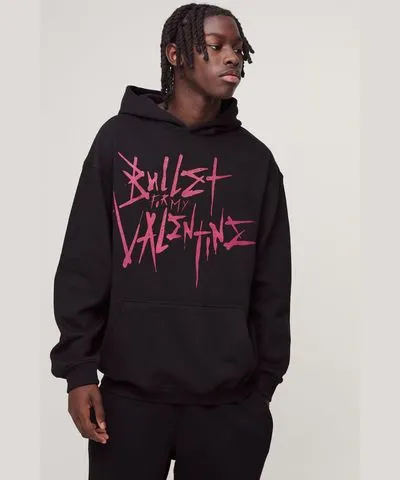 boohoo Mens Oversized Bullet For My Valentine License Print Hoodie