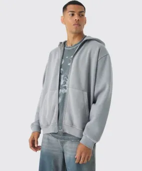 boohooMAN Mens Oversized Zip Up Acid Wash Hoodie