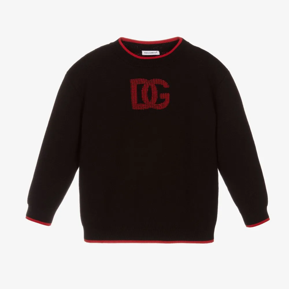 Boys Black Wool Logo Sweater