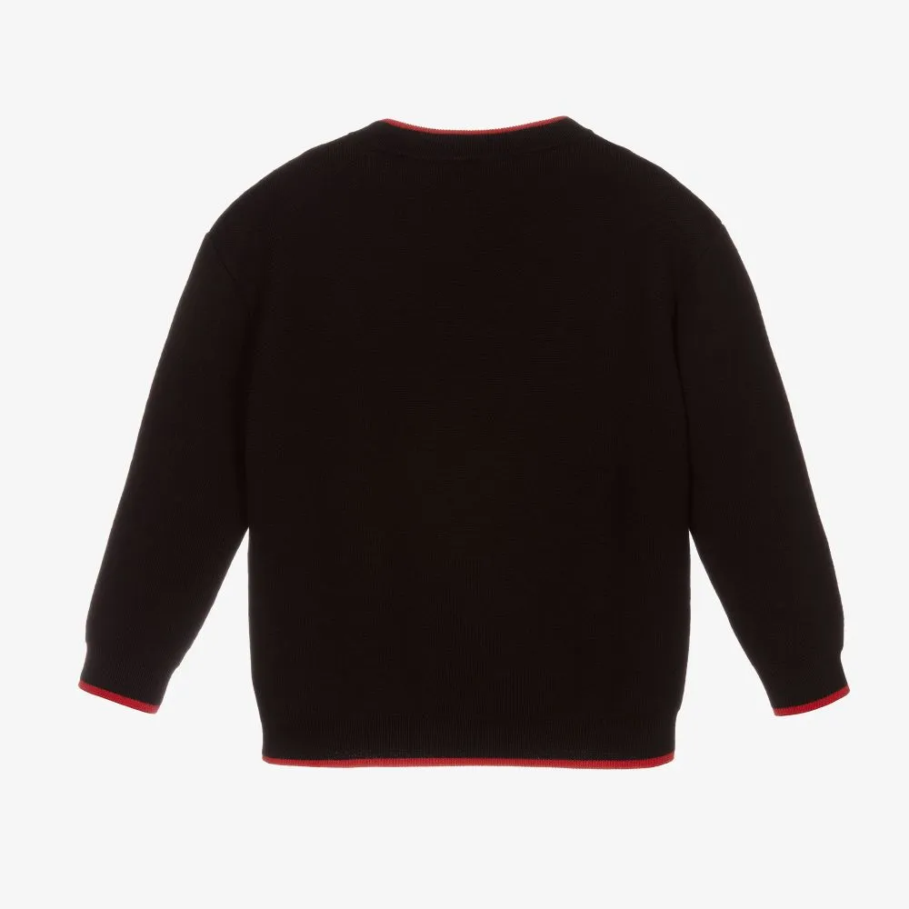 Boys Black Wool Logo Sweater