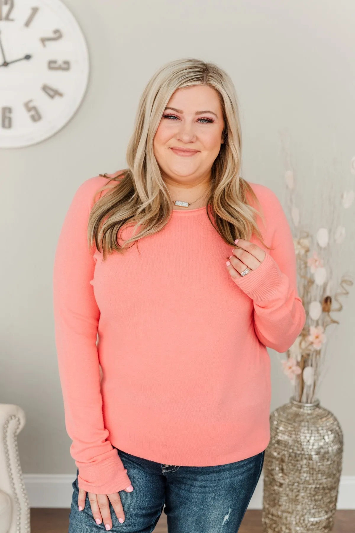 Butter Me Up Knit Sweater- Coral