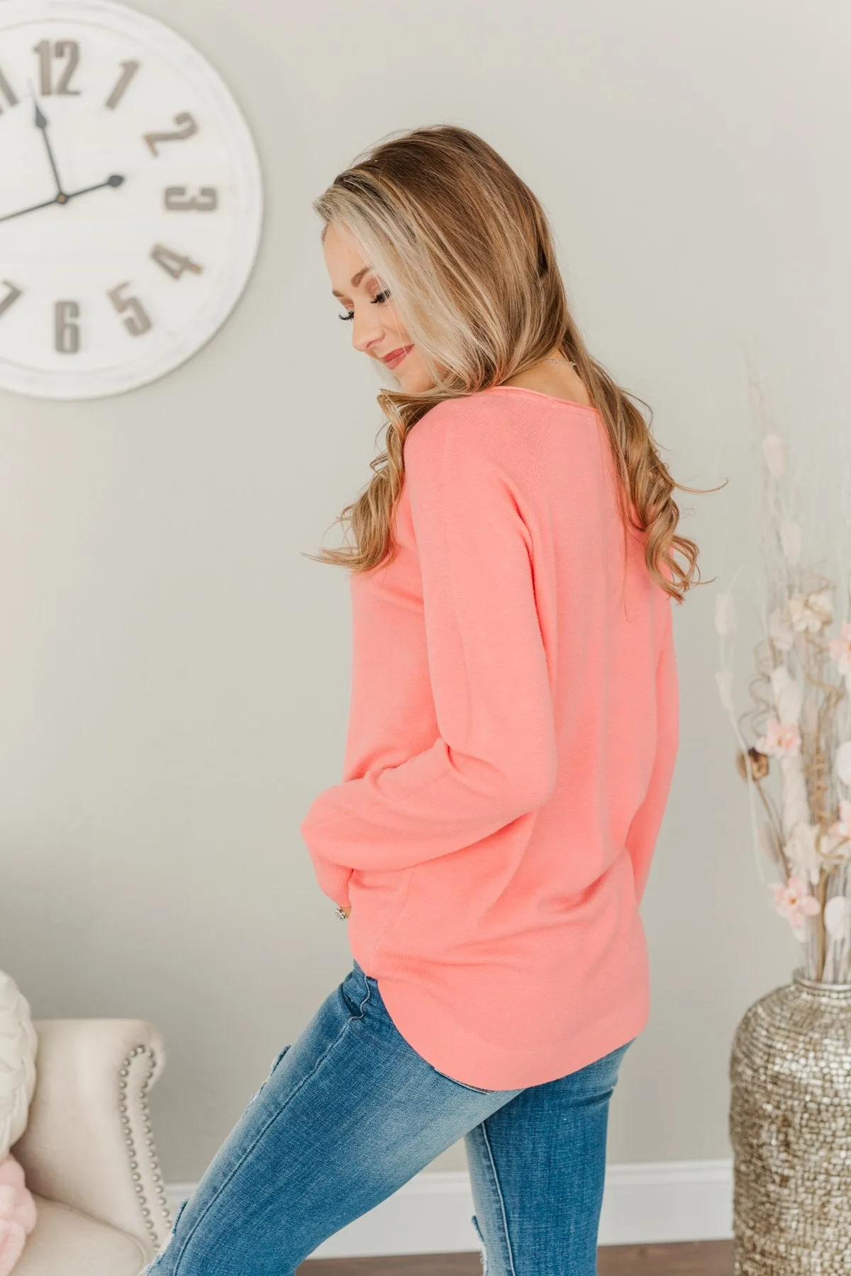 Butter Me Up Knit Sweater- Coral