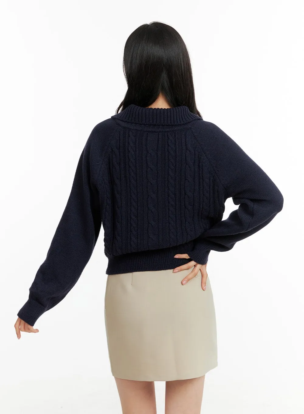 Cable Knit Zip-Up Sweater OF414