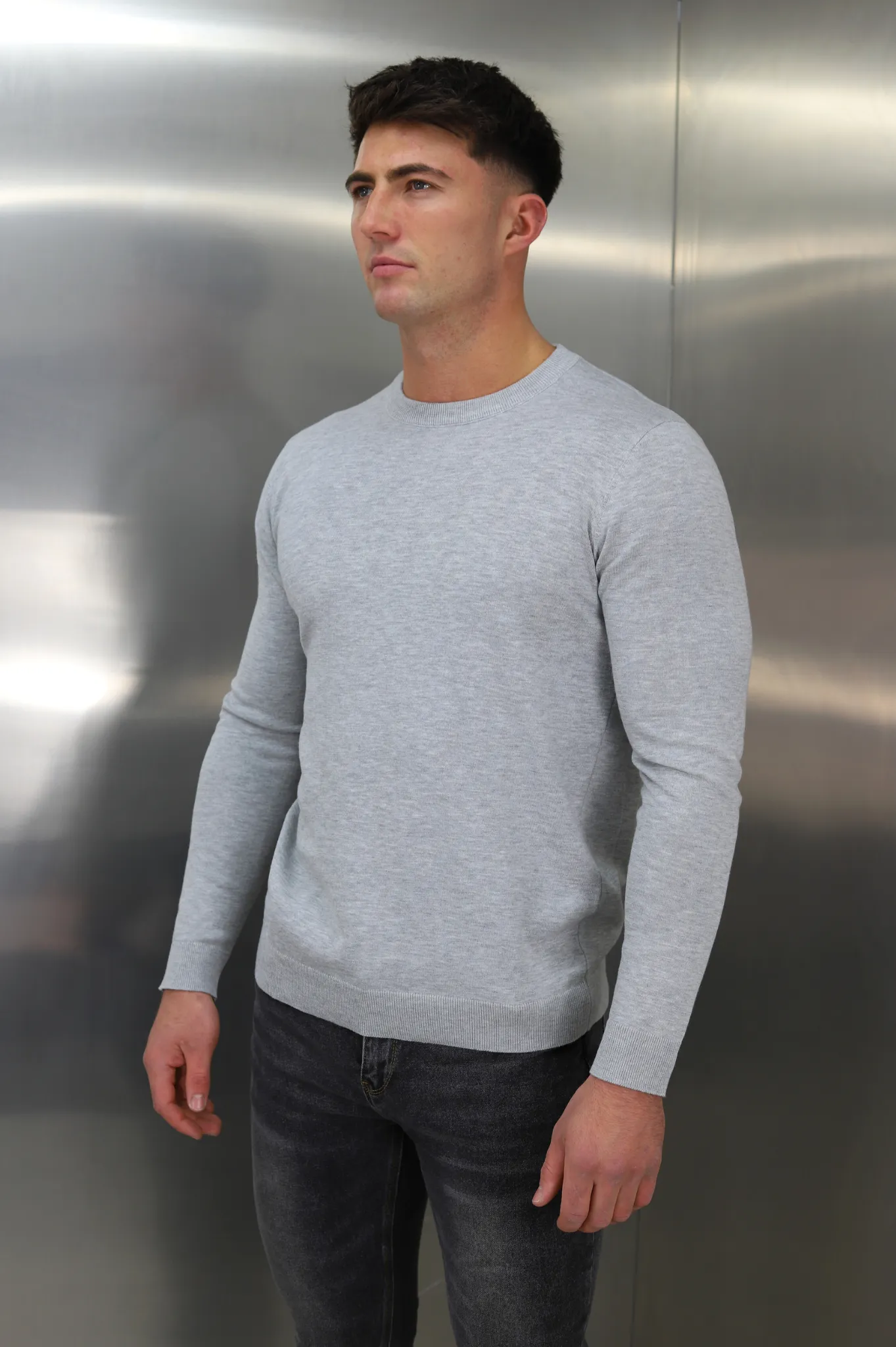 Capo Egyptian Cotton Crew Neck Jumper - Grey