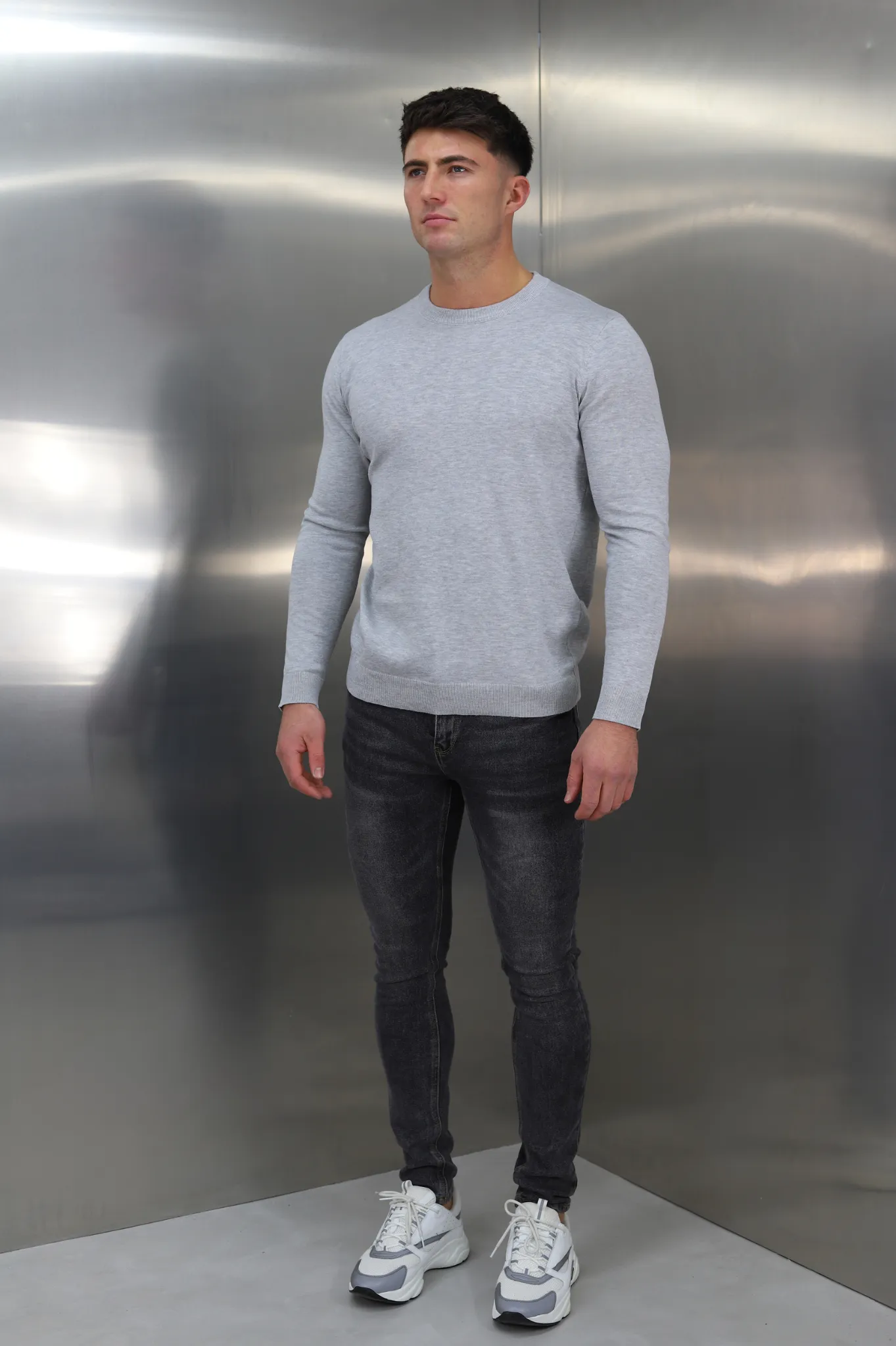 Capo Egyptian Cotton Crew Neck Jumper - Grey