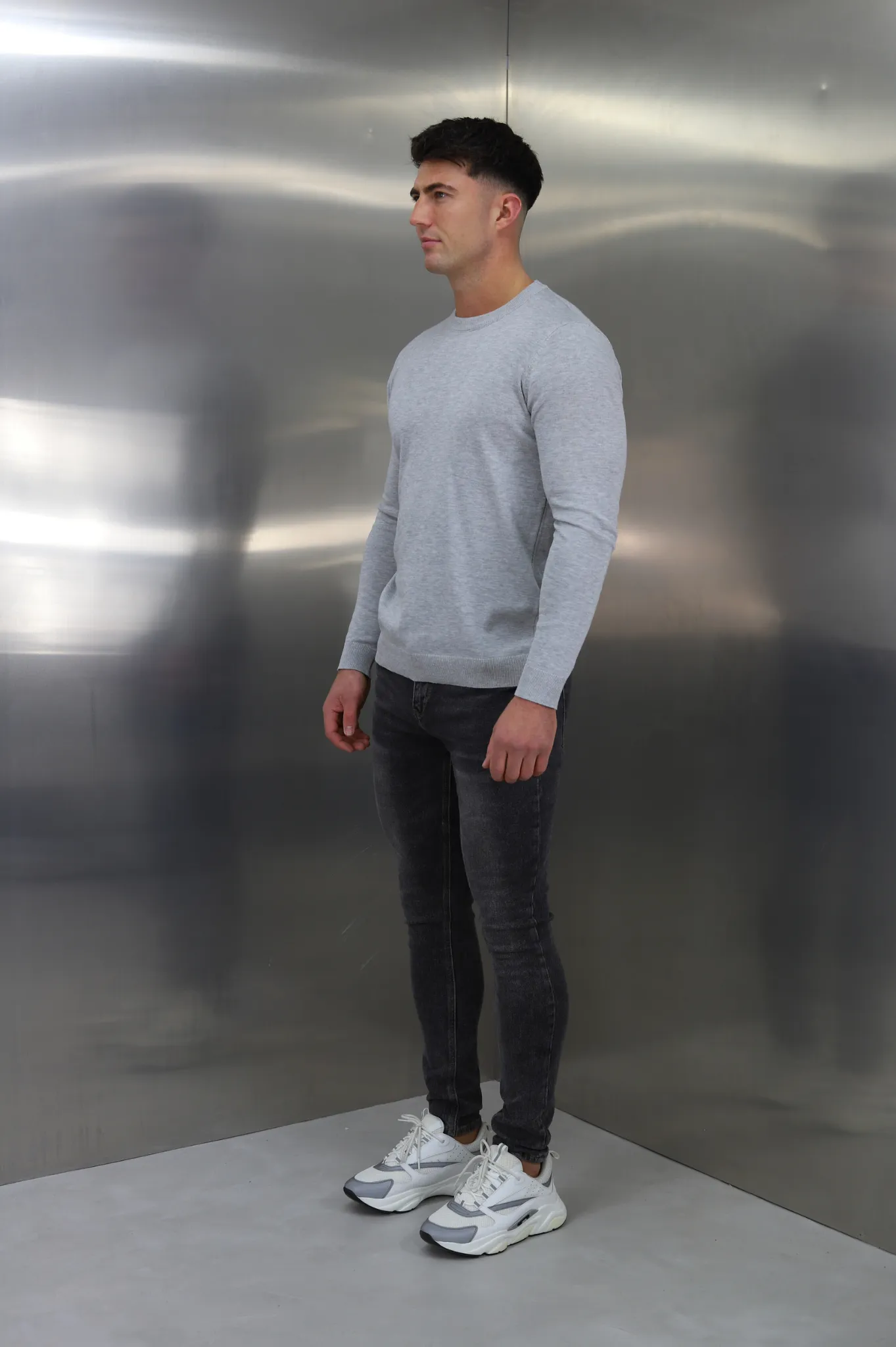 Capo Egyptian Cotton Crew Neck Jumper - Grey