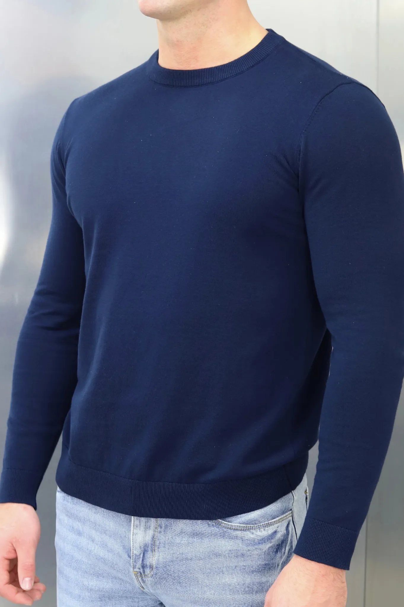 Capo Egyptian Cotton Crew Neck Jumper - Navy