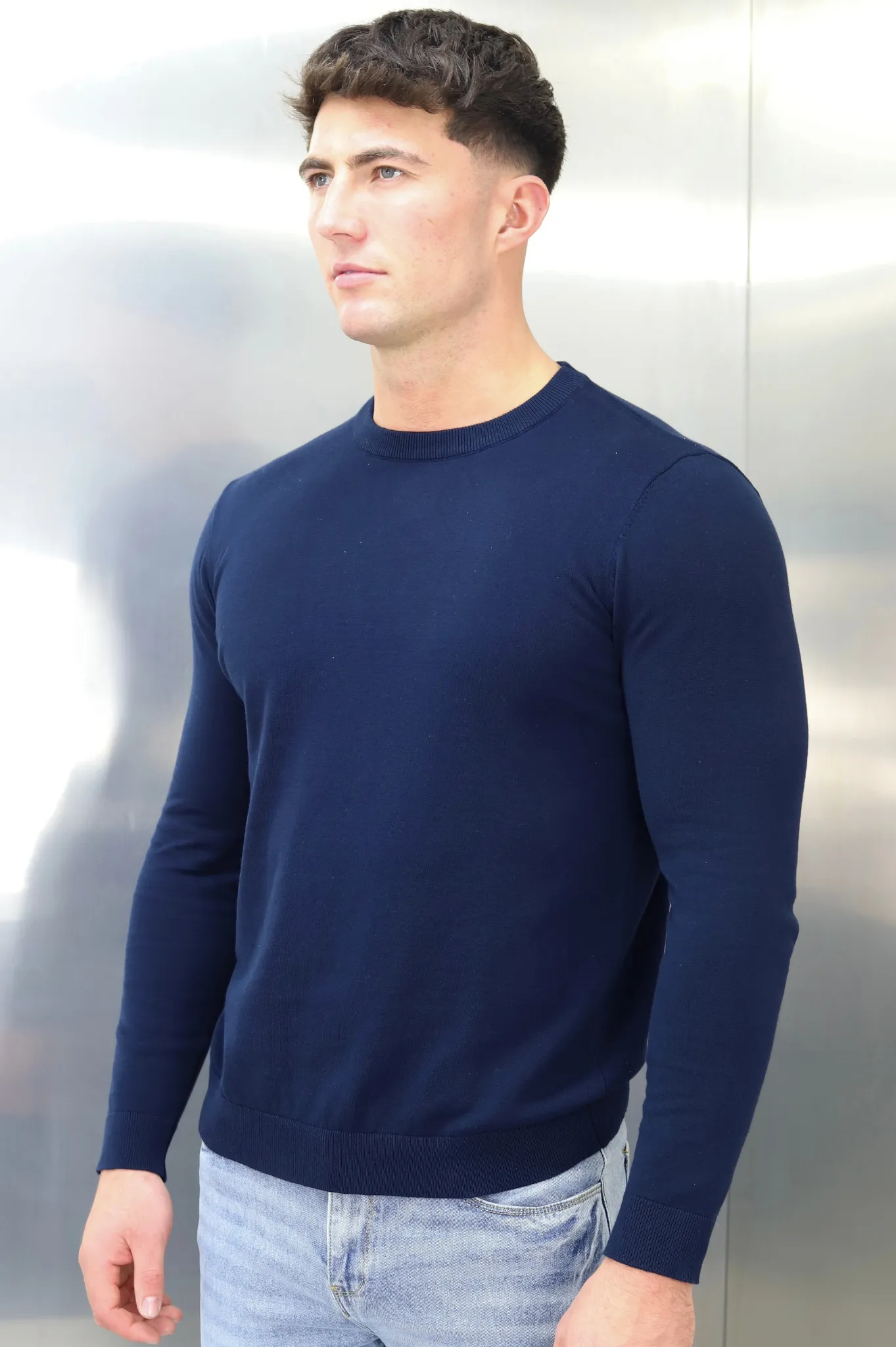 Capo Egyptian Cotton Crew Neck Jumper - Navy