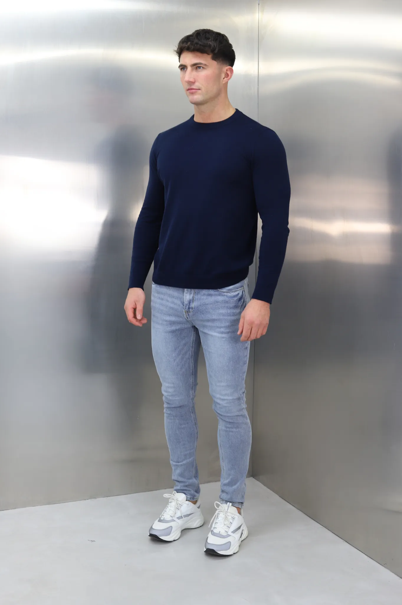 Capo Egyptian Cotton Crew Neck Jumper - Navy