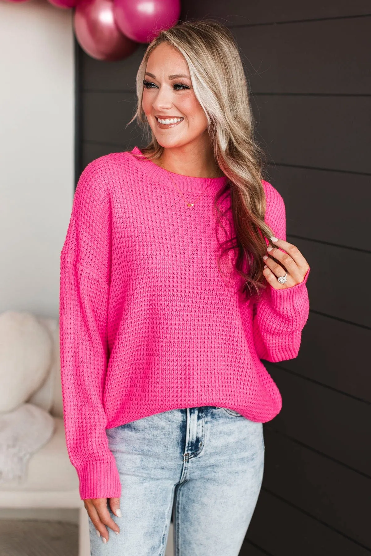 Captivating In Color Knit Sweater- Neon Pink