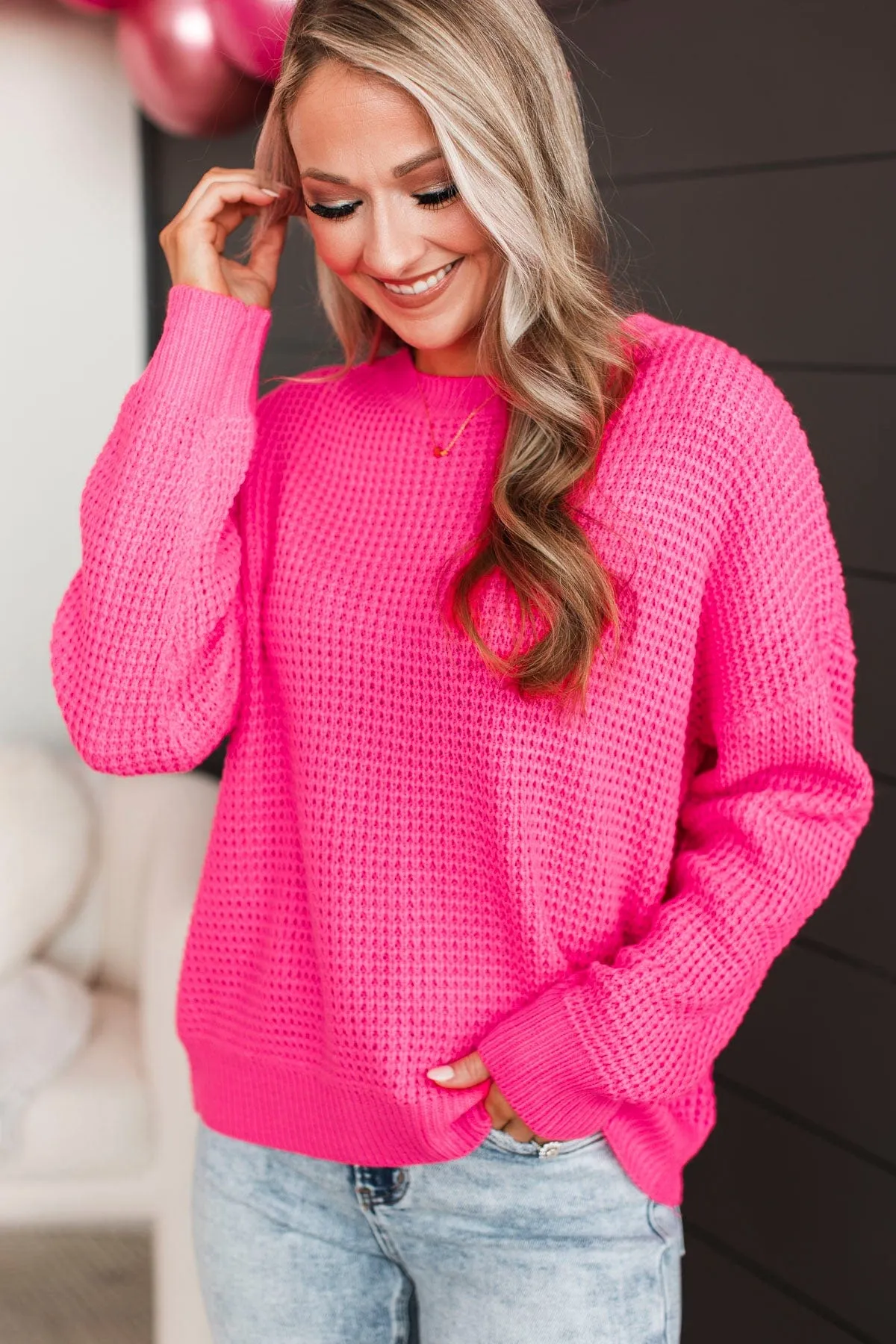 Captivating In Color Knit Sweater- Neon Pink