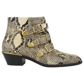 Chloe Beige Python Embossed Calfskin Leather Susan Short Ankle Boots - 40 EU