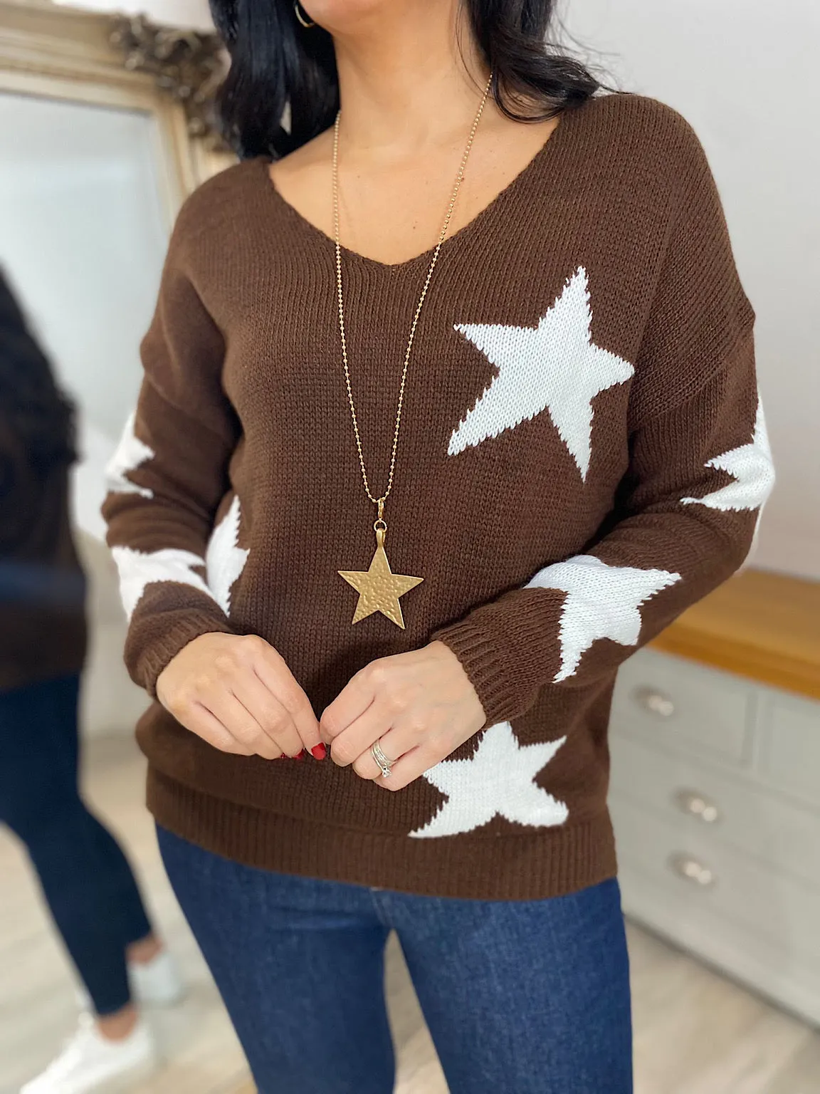 Chocolate Star V Neck Jumper Brenda