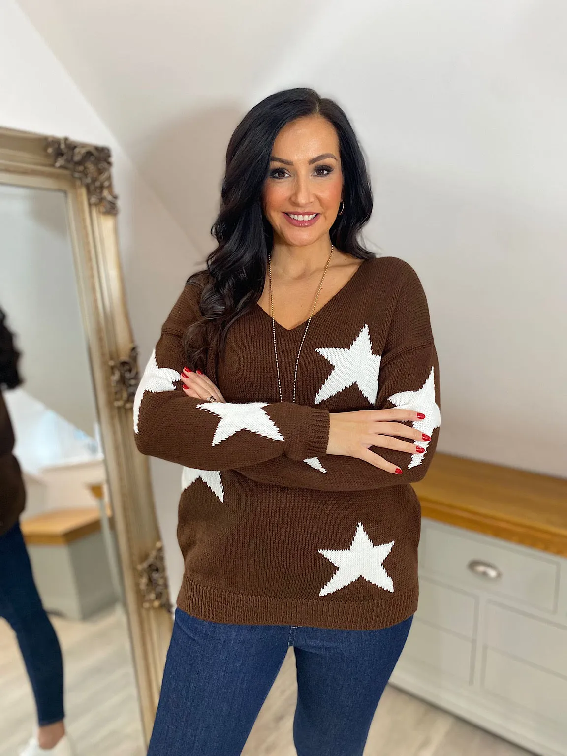 Chocolate Star V Neck Jumper Brenda