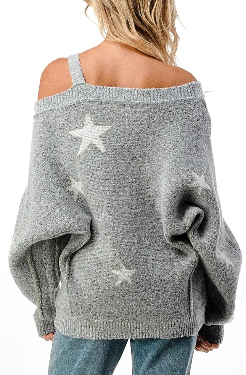 Cold Shoulder Star Sweater