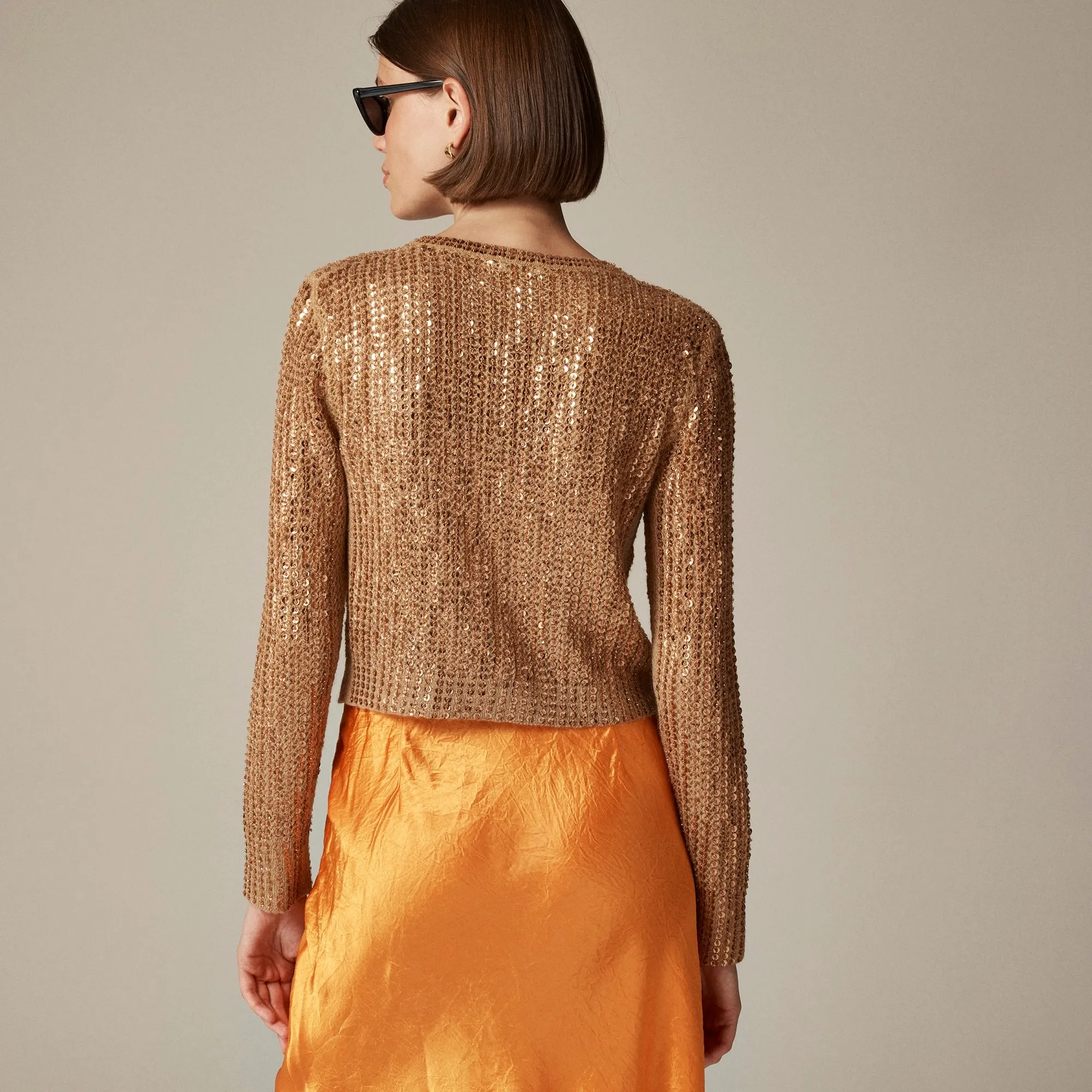 Collection sequin pointelle cardigan sweater