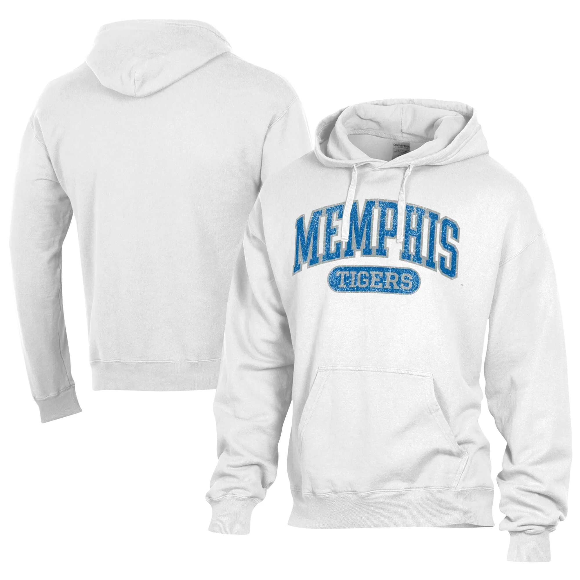 Comfort Wash  Memphis Tigers White Lightweight Fleece Pullover Hoodie