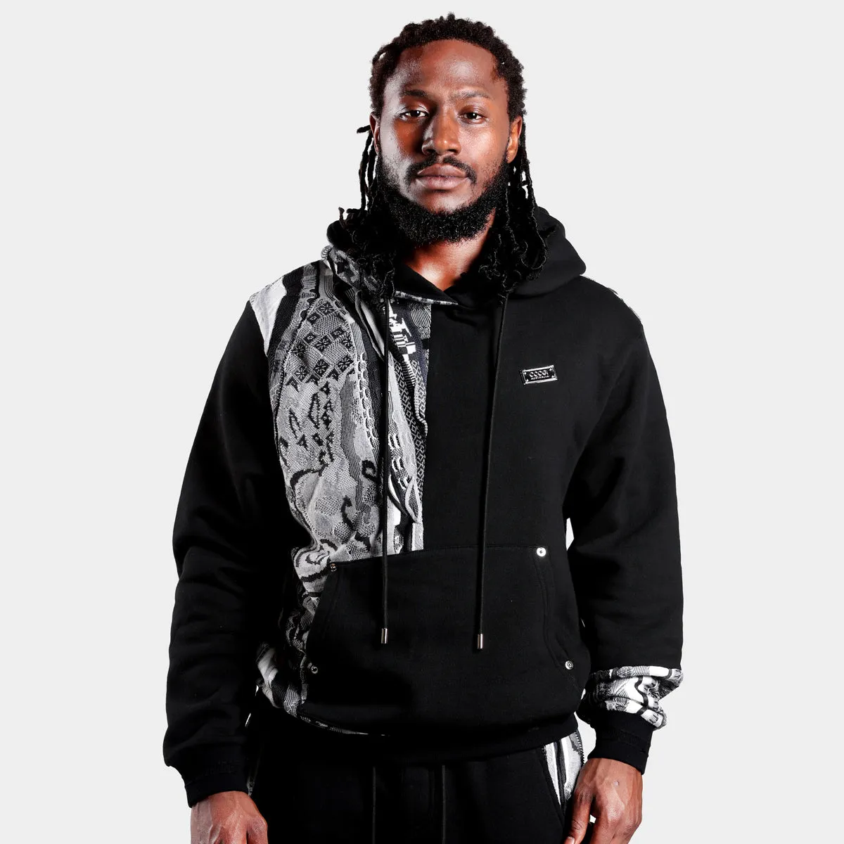 COOGI Sweater Pieced Fleece Hoody - Black