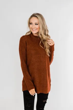 Cuddle By The Campfire Cowl Neck Sweater- Rust