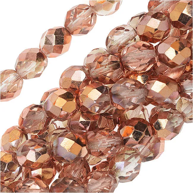 Czech Fire Polished Glass Beads 8mm Round Apollo Gold Half-Coat (25 pcs)