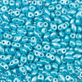 Czech Glass MiniDuo, 2-Hole Beads 2x4mm, Aqua Pearl Coat   (2.5 Inch Tube)