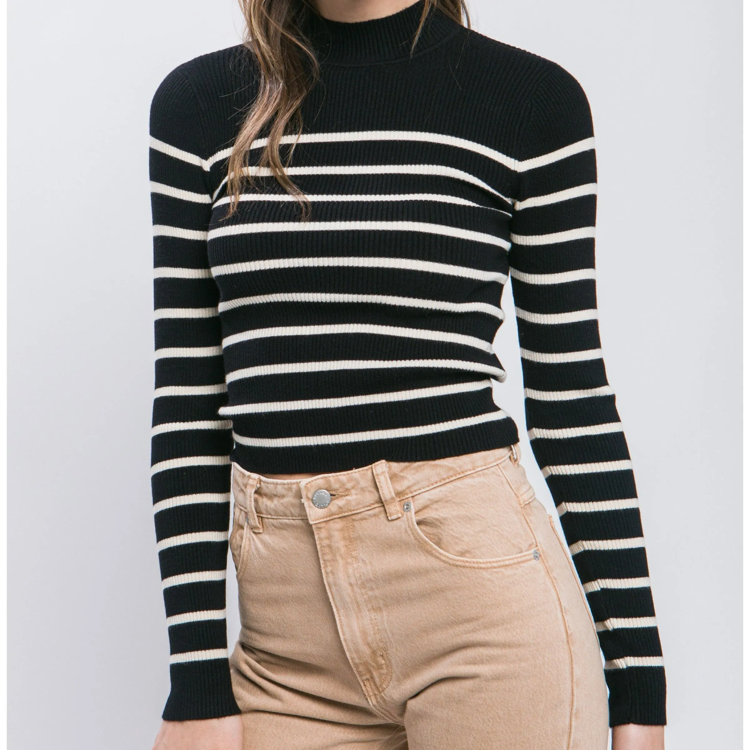 Deserving Praise Mock Neck Ribbed Sweater