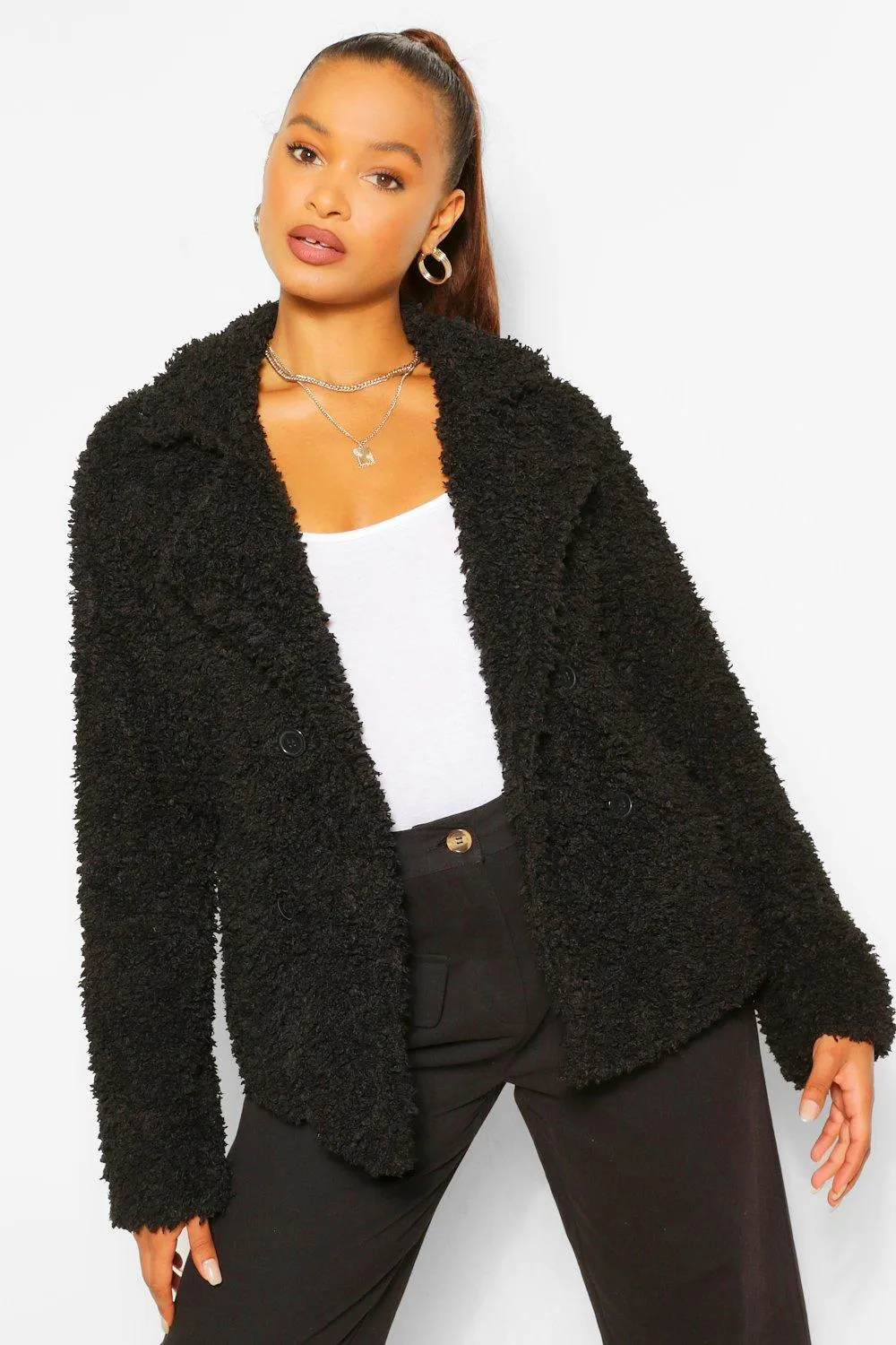 Double Breasted Faux Fur Teddy Coat