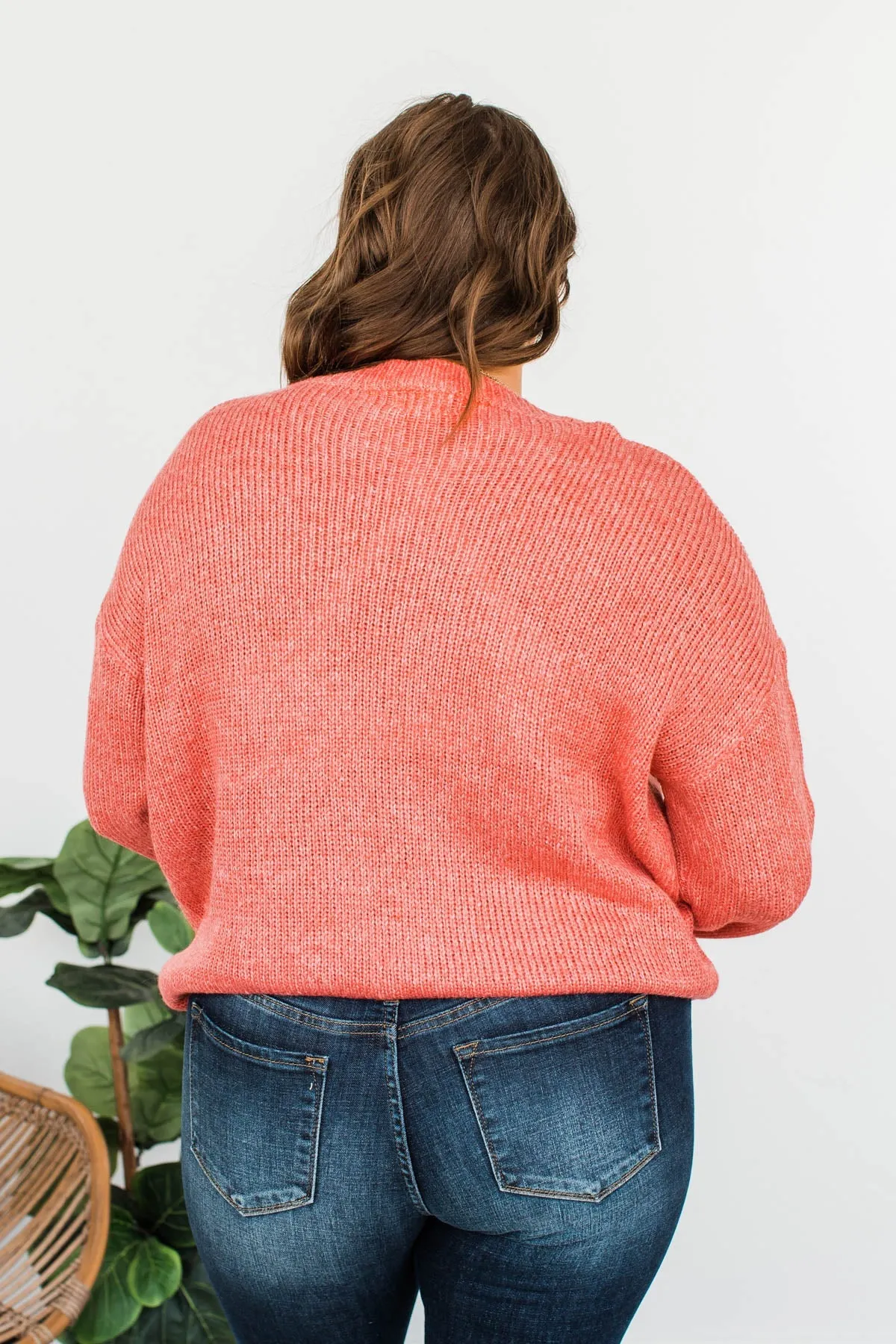 Endlessly Cozy Knit Pocket Sweater- Coral