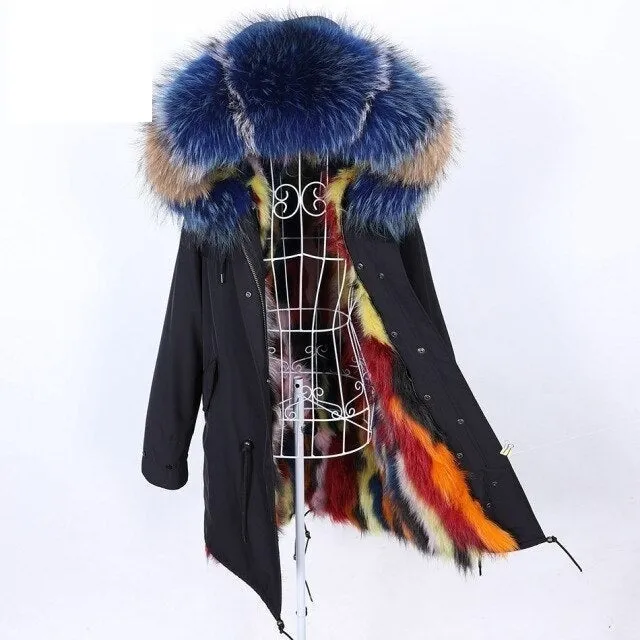 Fashion Women's Winter Big Fur Hooded Coat Jacket with Removable Fur Lining