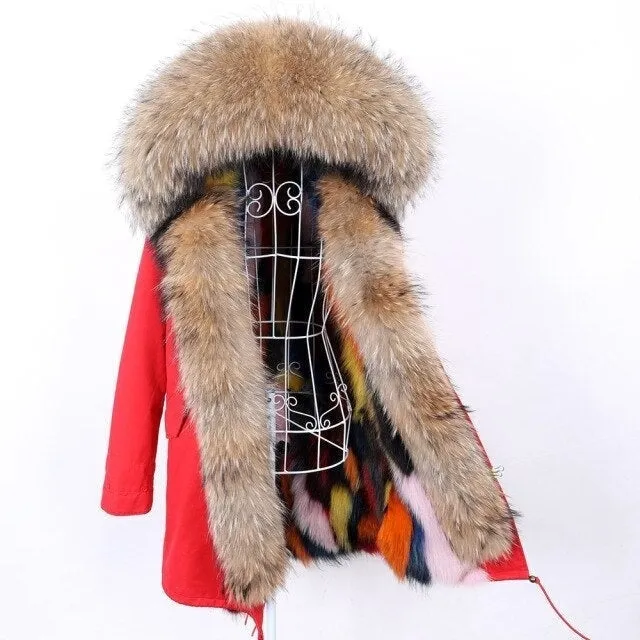 Fashion Women's Winter Fur Collared Coat Jacket with Removable Fox Fur Lining