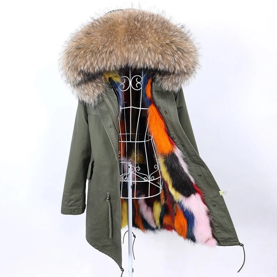 Fashion Women's Winter Hooded Coat Jacket with Removable Real Fox Fur Lining