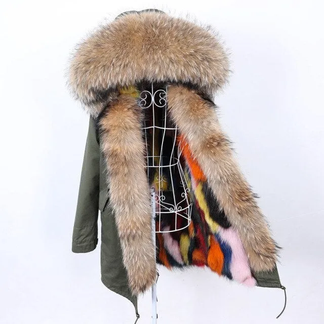 Fashion Women's Winter Hooded Coat Jacket with Removable Real Fox Fur Lining