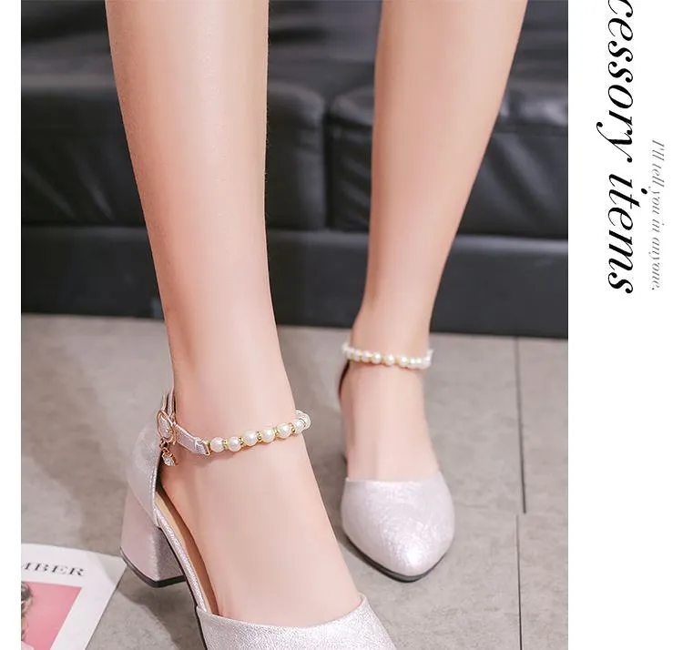 Faux Pearl Chunky Heels cc1