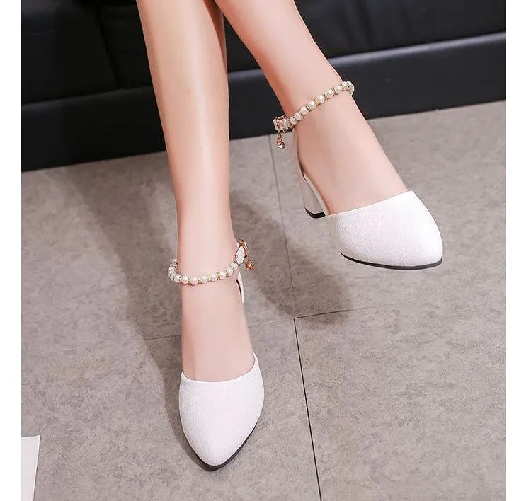 Faux Pearl Chunky Heels cc1